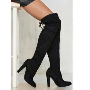 STEVE MADDEN "GORGEOUS" VEGAN SUEDE OVER THE KNEE BLACK BOOTS, sz 10